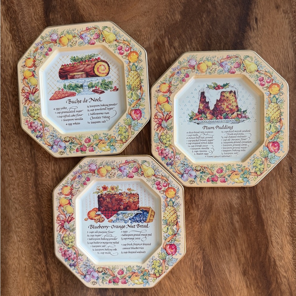 Vintage Avon Recipe Metal Tin Tray Plate Wall Hanging-Set of 3!